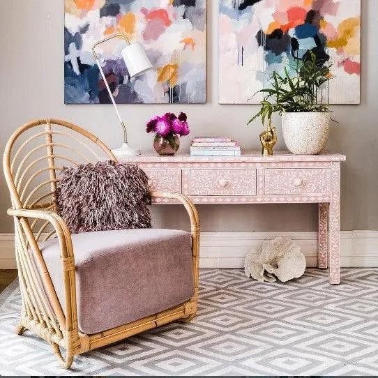 Jodha Furniture bone inlay 3 Drawer console in Blush     by Ashborn Furniture - Image 2