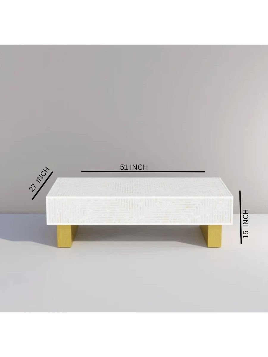 Jodha furniture White Harmony striped mother of pearl inlay rectangular coffee table   by Ashborn furniture - Image 5