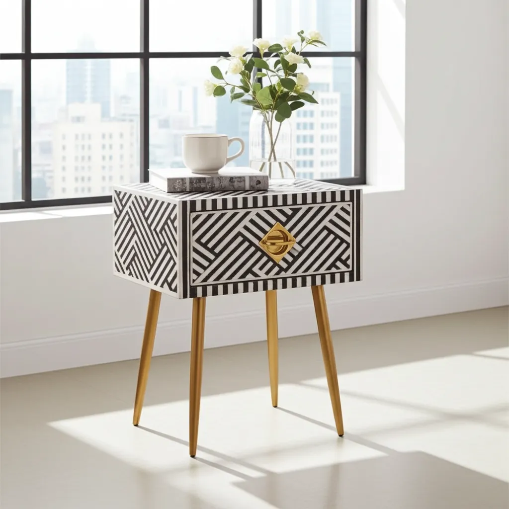 Jodha furniture black and white bed side table by Ashborn furniture - Image 2