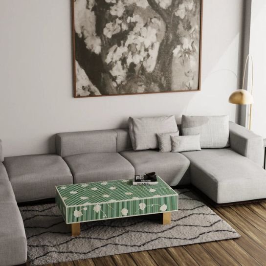  green blossom bone inlay coffee table by Ashborn furniture - Image 3