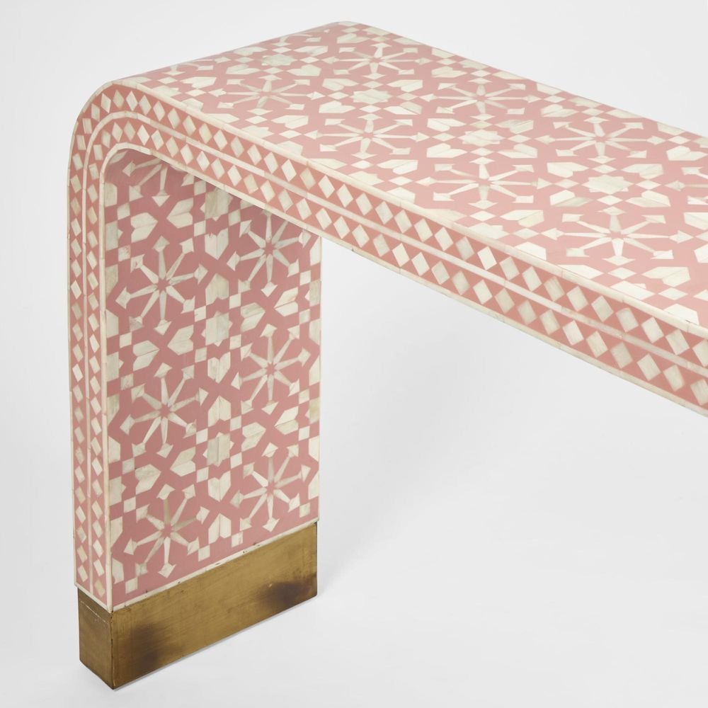 Moroccan Bone inlay console table in pink - Image 2
