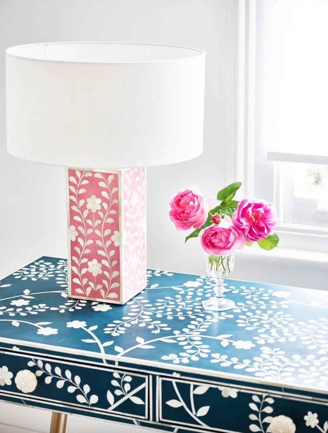 Blue floral bone inlay console table By Ashborn furniture - Image 3