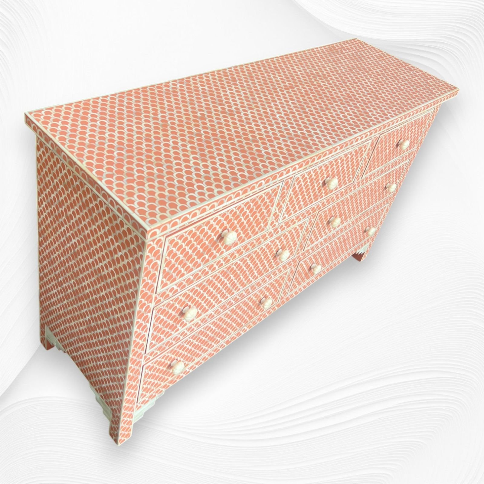 Fish scale pattern bone inlay chest of drawer by Ashborn furniture - Image 2