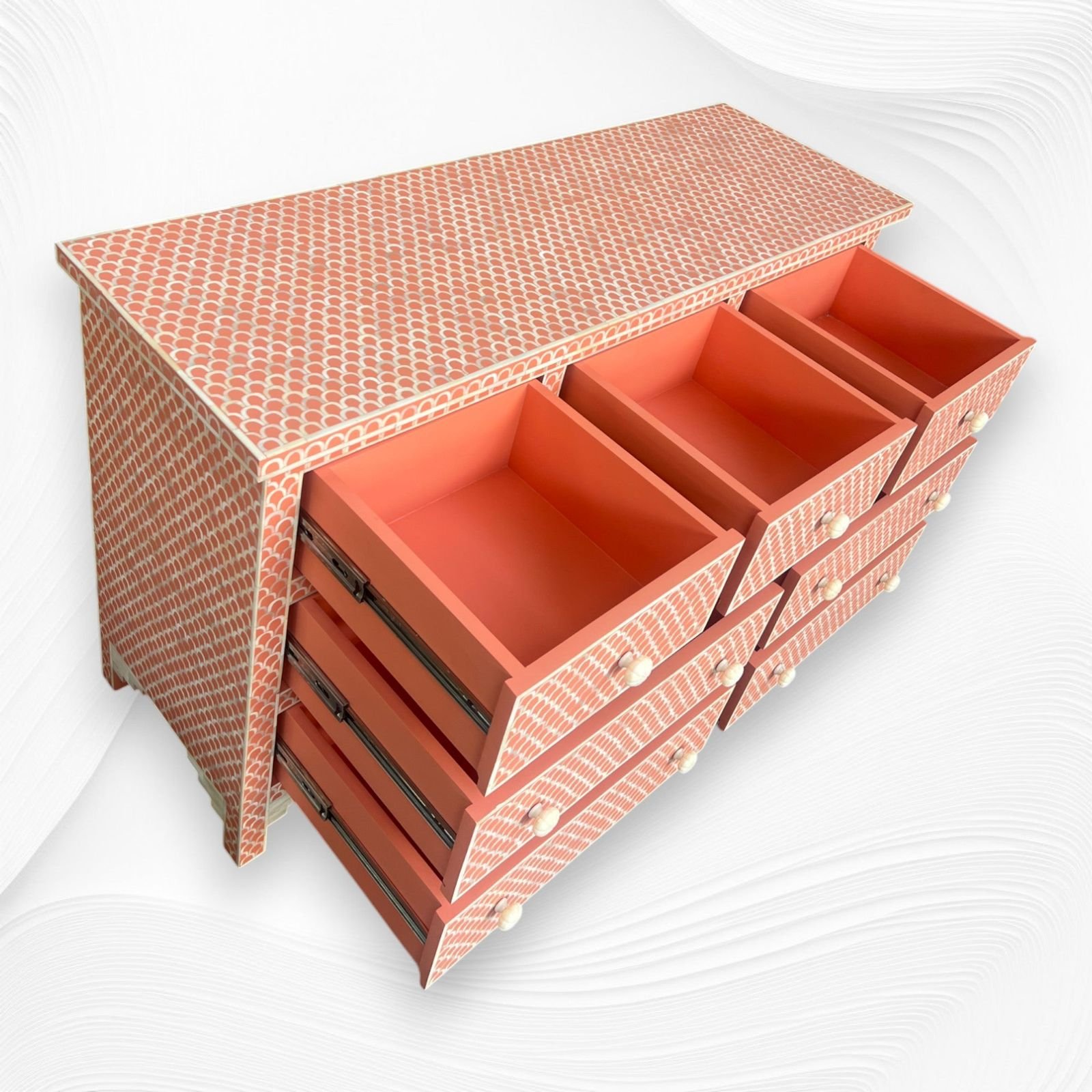 Fish scale pattern bone inlay chest of drawer by Ashborn furniture - Image 3