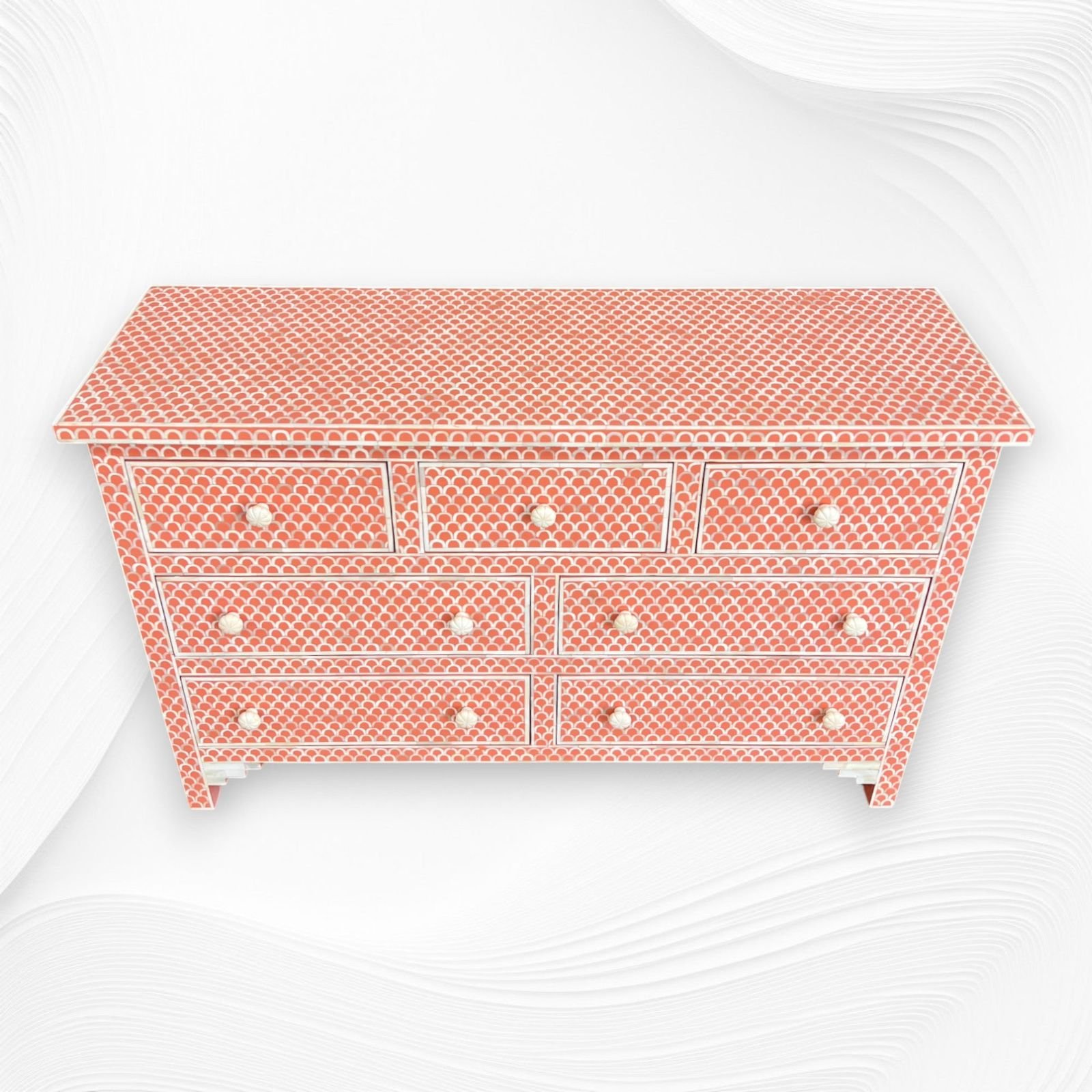 Fish scale pattern bone inlay chest of drawer by Ashborn furniture - Image 4
