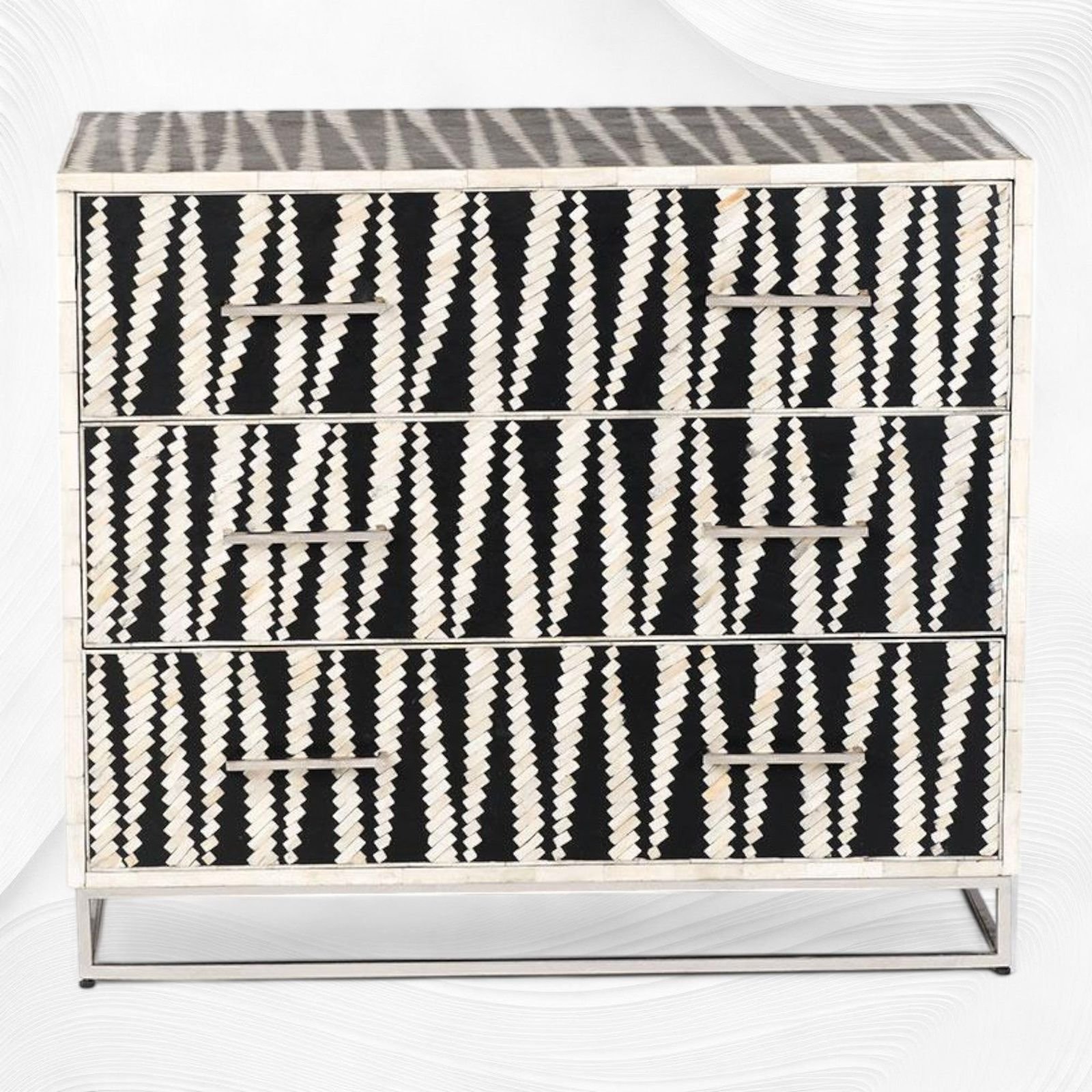 Zig zag bone inlay chest of drawer by Ashborn furniture - Image 2