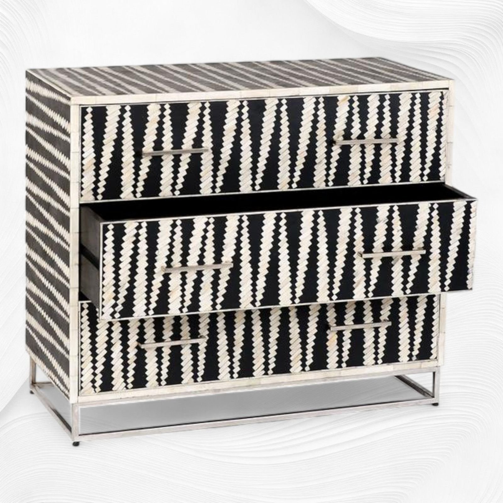 Zig zag bone inlay chest of drawer by Ashborn furniture - Image 3
