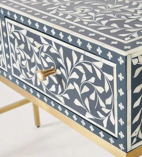 Floral pattern bone inlay dressing table by Ashborn furniture - Image 4