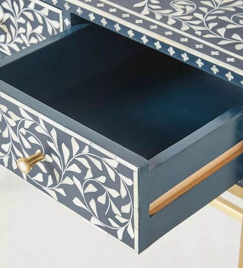 Floral pattern bone inlay dressing table by Ashborn furniture - Image 5