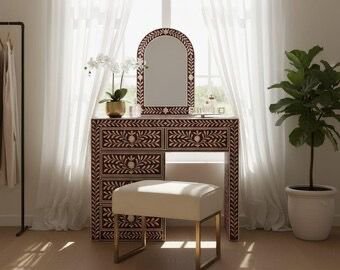  seraphic Elegance Dressing Table in bone inlay by Ashborn furniture - Image 2