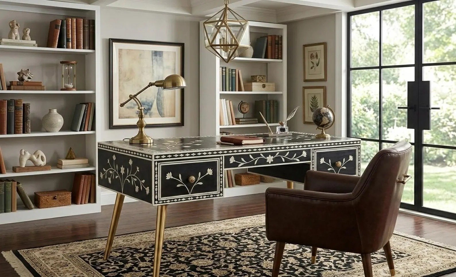 Prestige study table bone inlay by Ashborn furniture - Image 2