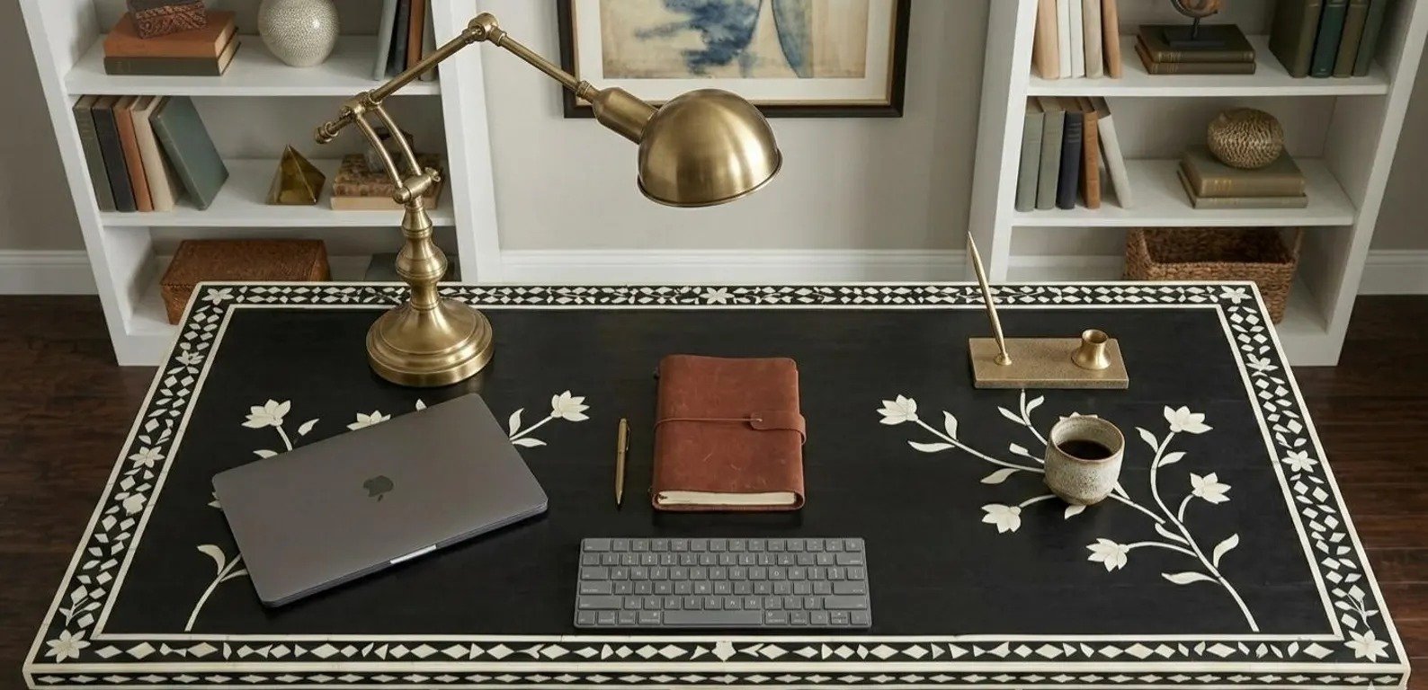 Prestige study table bone inlay by Ashborn furniture - Image 4
