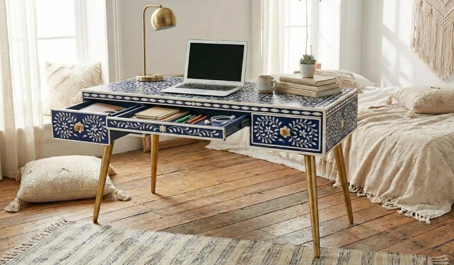 Grand scholar bone inlay study desk by Ashborn furniture - Image 2