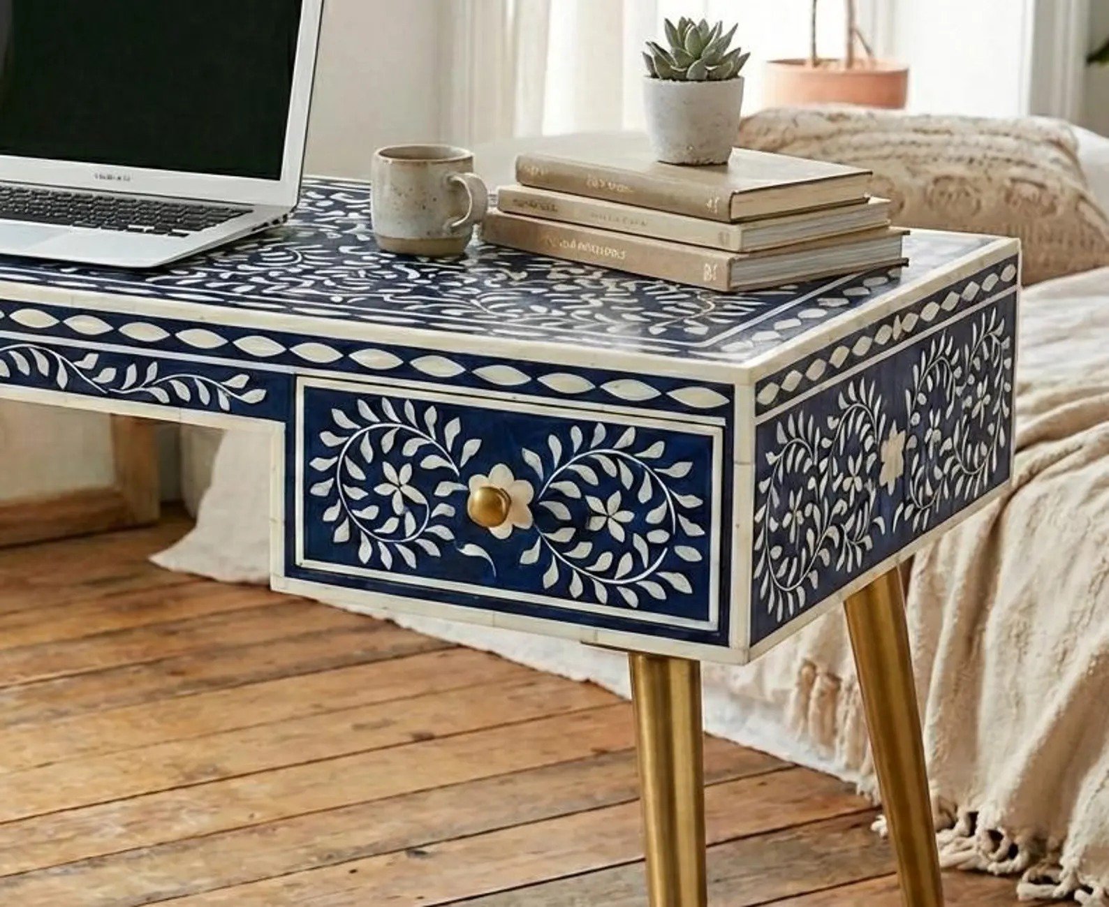 Grand scholar bone inlay study desk by Ashborn furniture - Image 3