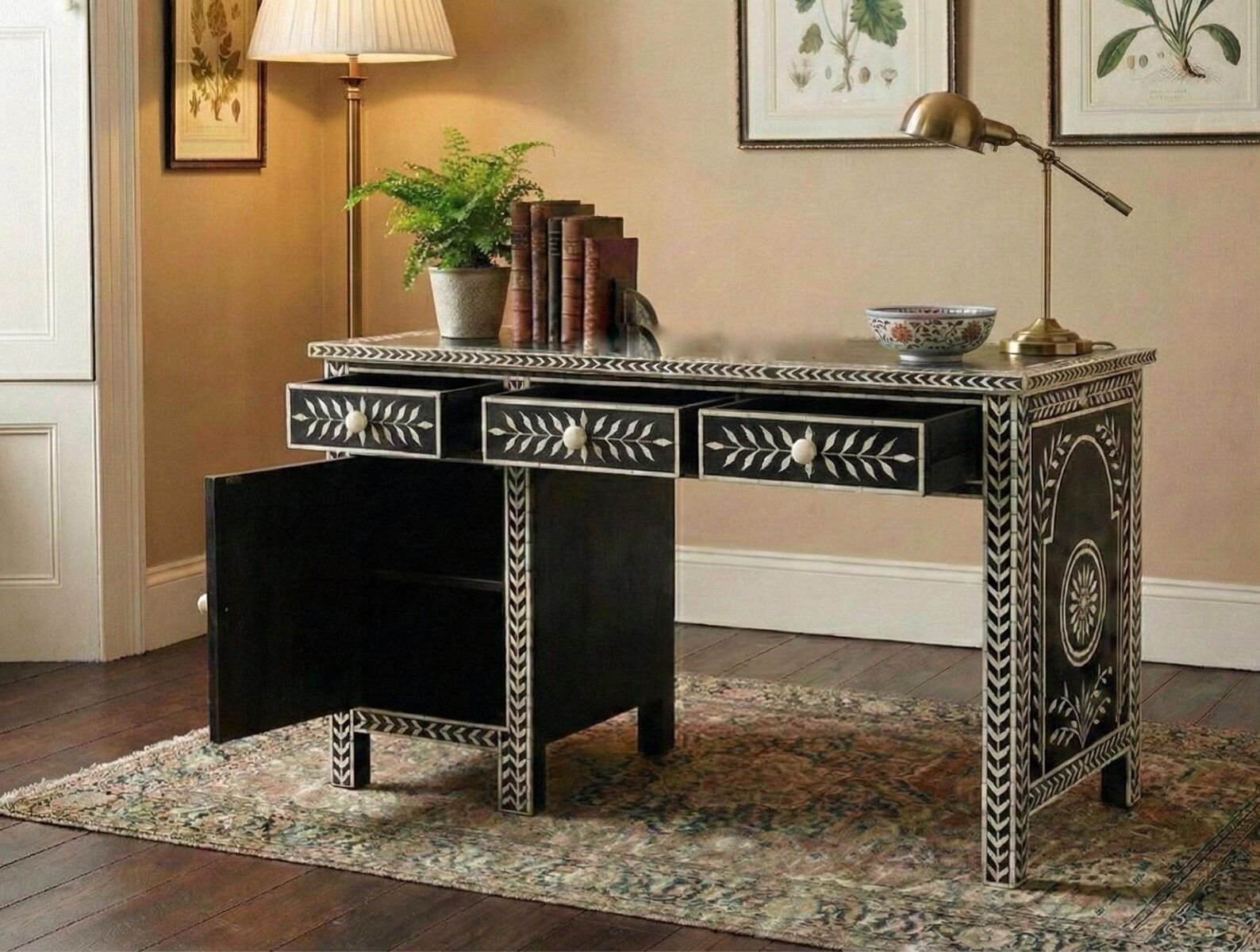 Luxe bone inlay study table by Ashborn furniture - Image 3