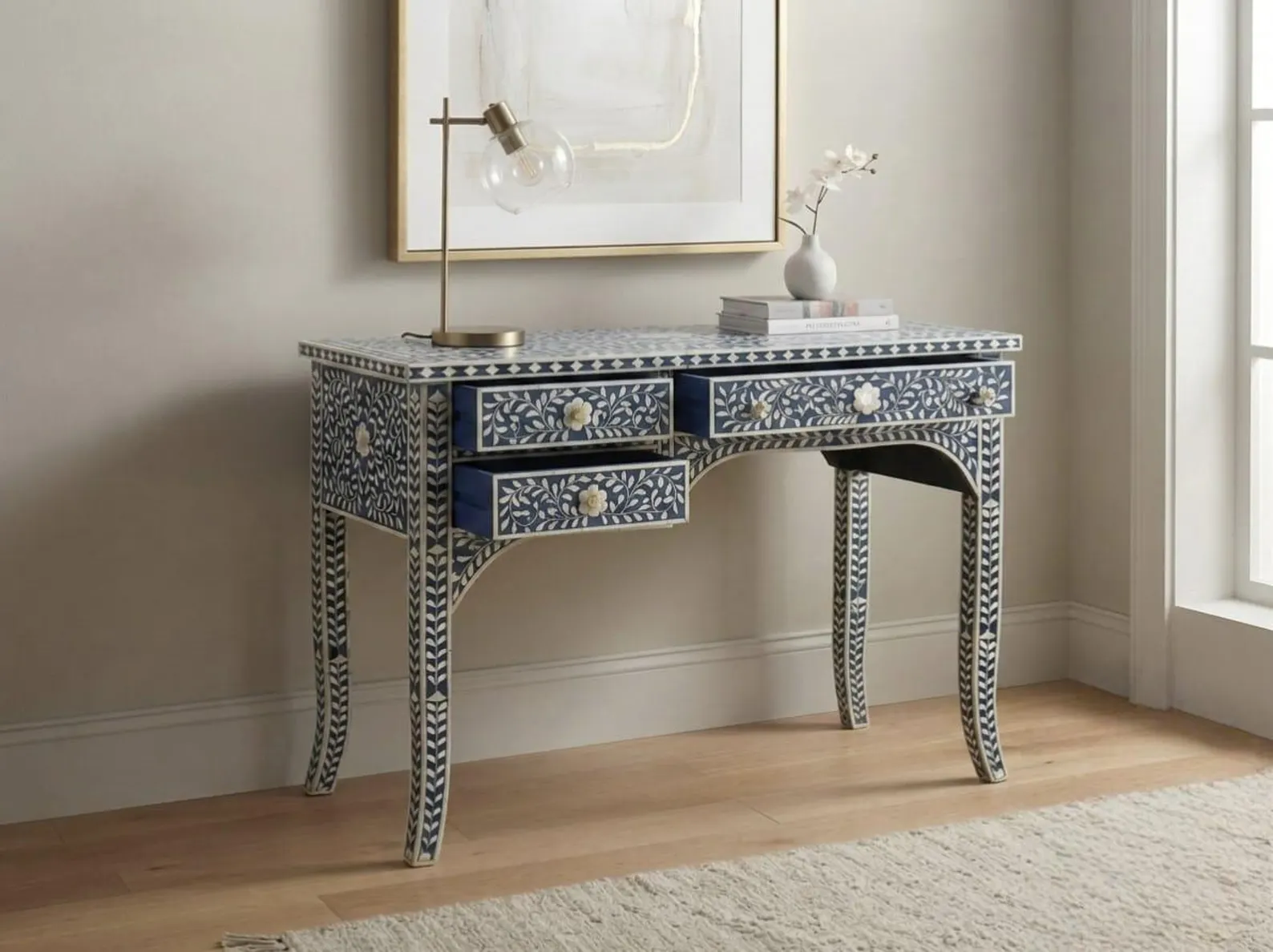 Willow bone inlay study table by Ashborn furniture - Image 3